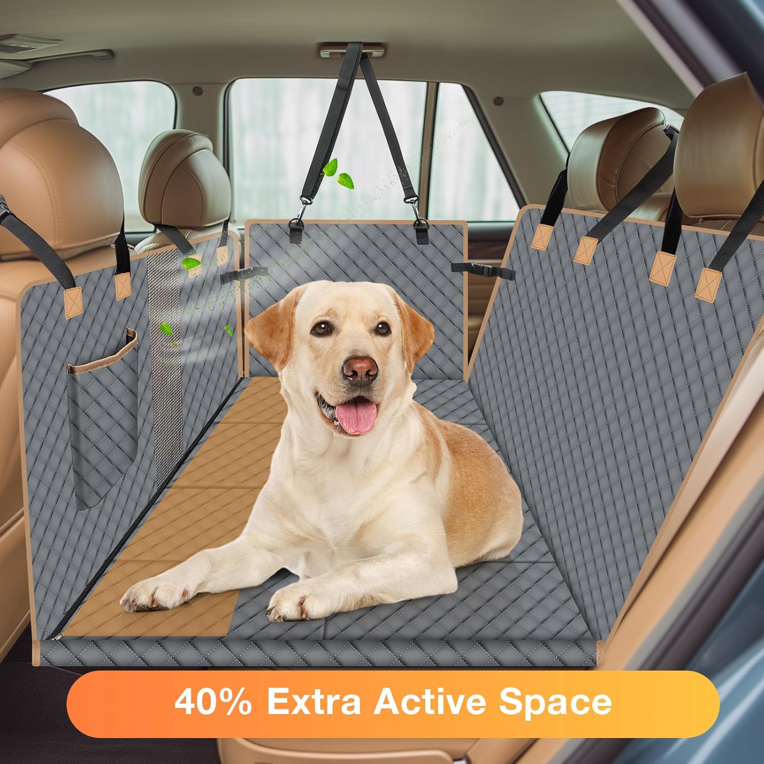 Funda de asiento de automóvil para perro para asiento trasero, funda de cama de automóvil para perro más grande con parte inferior fuerte, extensor
