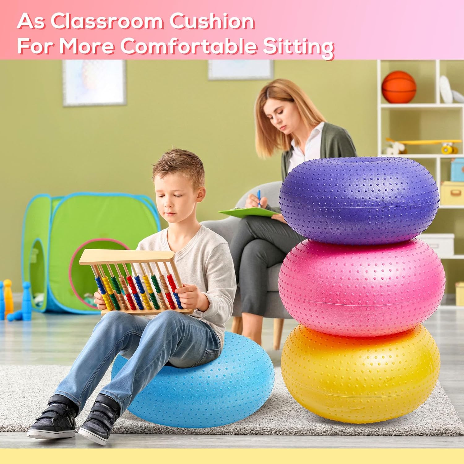 4 piezas de asientos flexibles mejorados con punto de masaje para aula, sillas de pelota de yoga elementales para niños, entrenamiento de