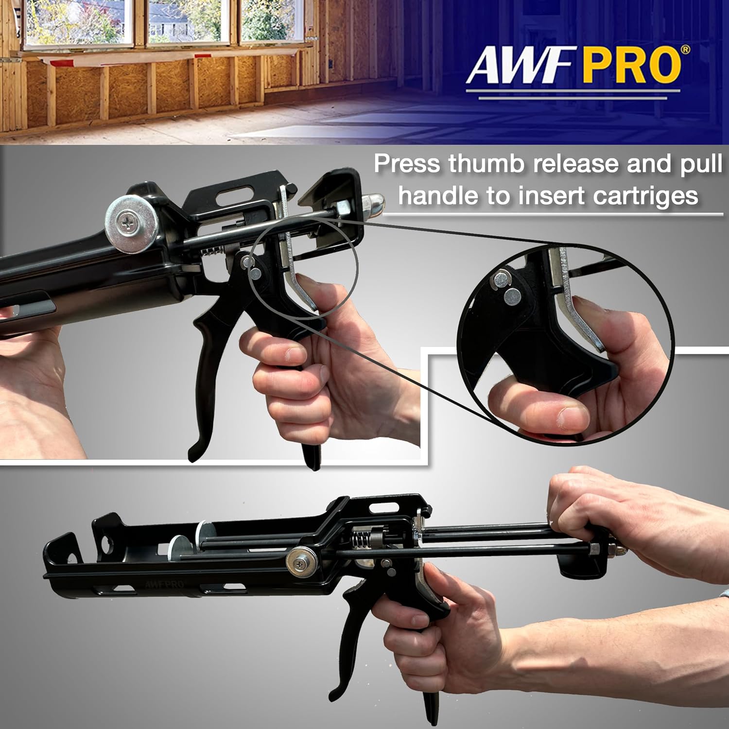 AWF PRO – Pistola epoxi de doble cartucho con agarre de vinilo. 600 mL  22 onzas, relación de empuje 251, acepta cartuchos de mezcla de doble