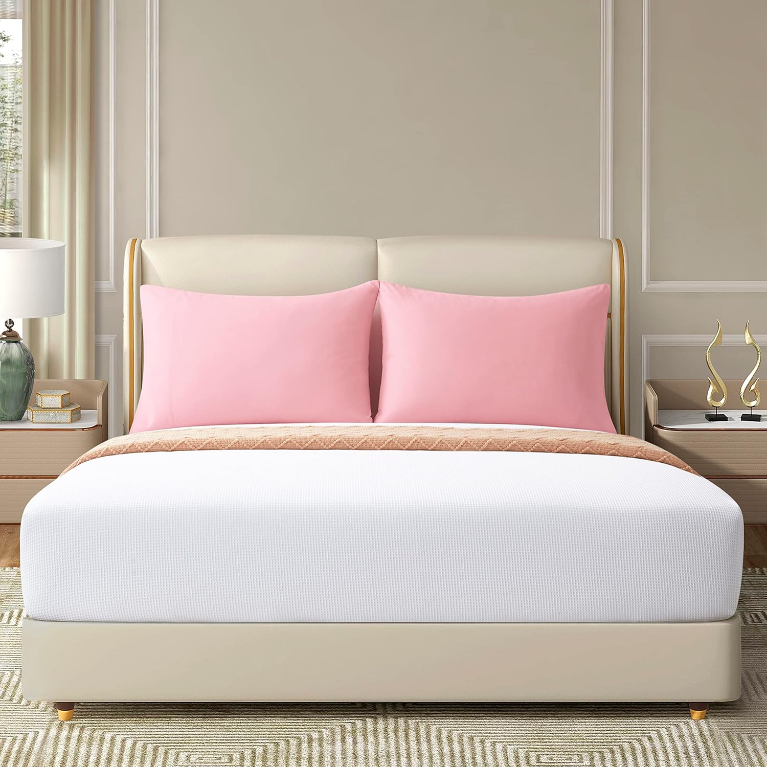 NookZuzu – Juego de 2 fundas de almohada de microfibra ultra suaves de 1800 hilos con cierre de sobre, color rosa, tamaño Queen de 20 x 30 pulgadas,