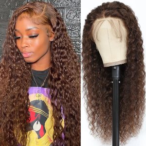 VCkiss Pelucas de cabello humano con encaje frontal color castaño chocolate, prearrancadas, 26 pulgadas, rizado, ondulado profundo, 13 x 4 HD, VCkiss Pelucas de cabello humano con encaje frontal color castaño chocolate, prearrancadas, 26 pulgadas, rizado, ondulado profundo, 13 x 4 HD,