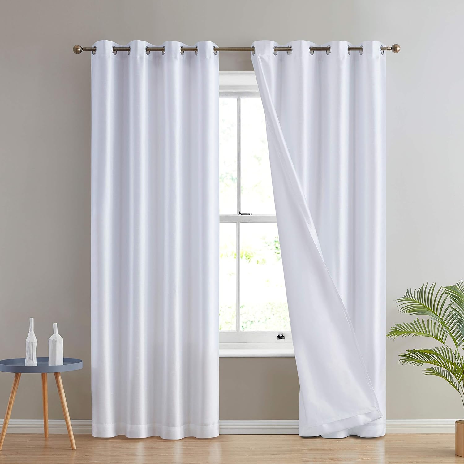 HLC.ME Jefferson – Cortinas ligeras de seda sintética semitransparente con forro de microfibra y ojales para ventana de dormitorio, comedor y sala