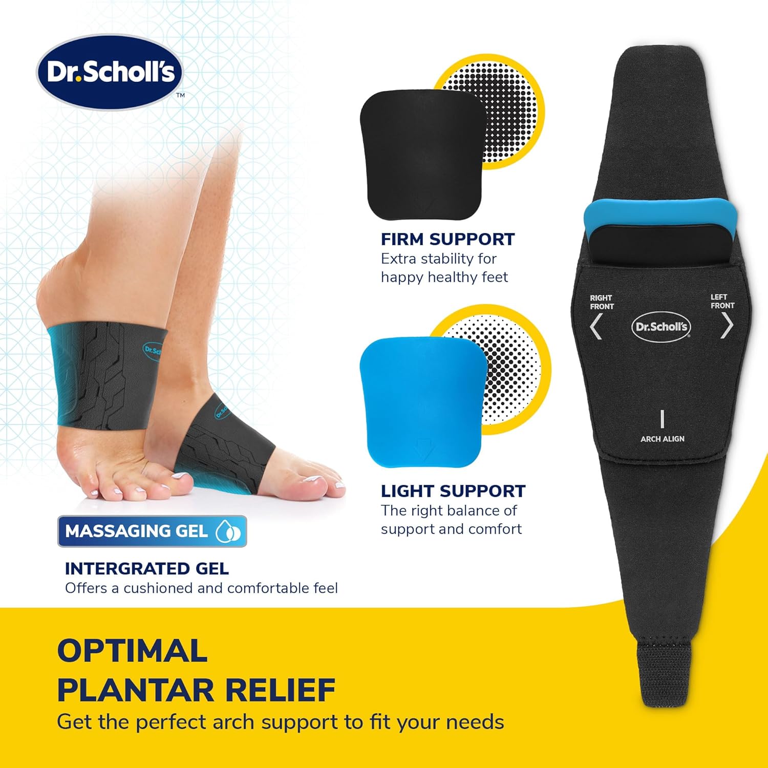 Dr. Scholl’s Mangas de compresión para arco con gel de masaje, tela transpirable, manga de soporte de arco para aliviar el dolor de pies, 2