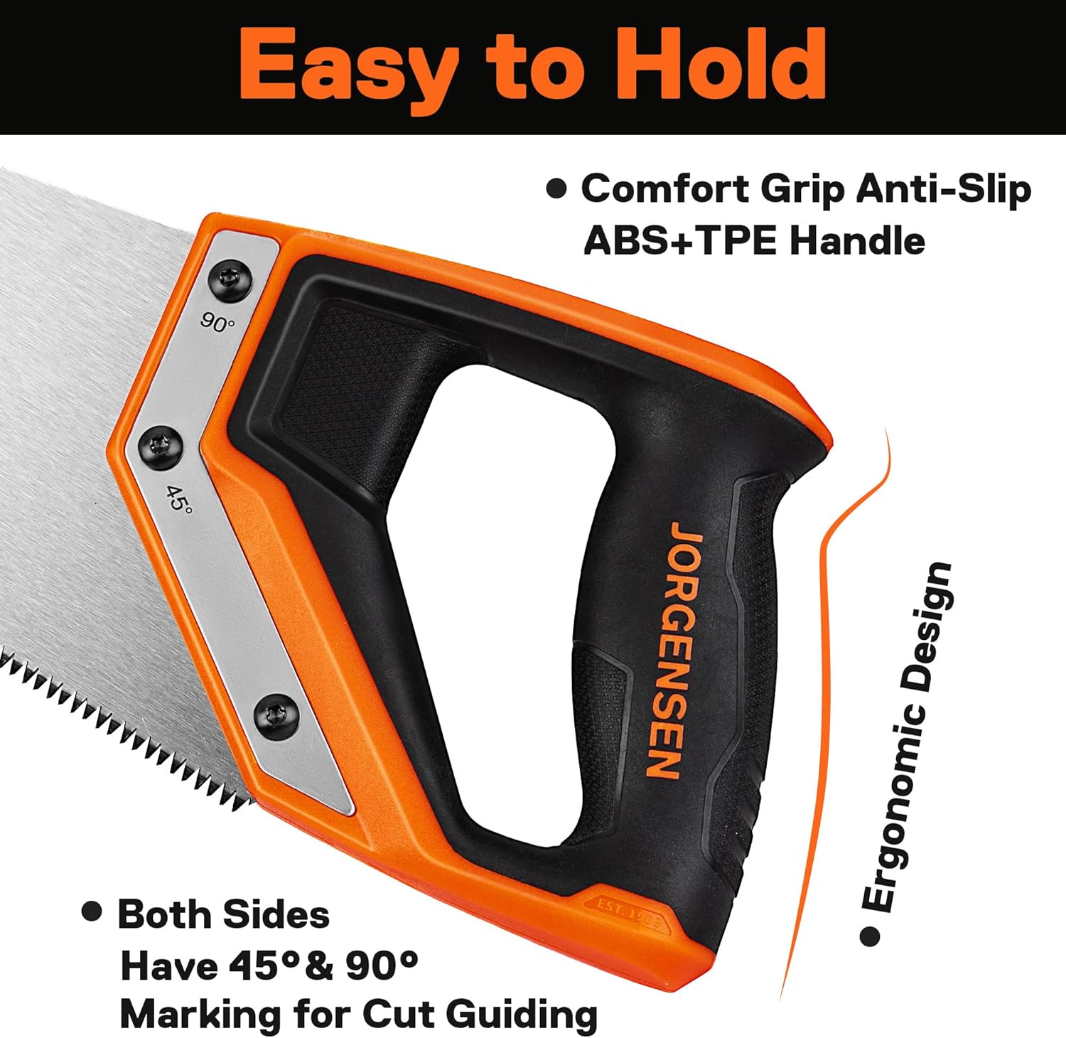 JORGENSEN – Sierra de mano profesional de 15 pulgadas, 8 TPI de corte fino ergonómico antideslizante de aluminio mango de soldadura ultrasónica para