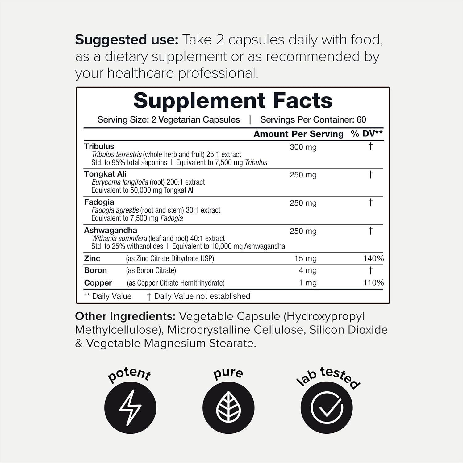 Elite T Formula 75,000 mg Power Cápsulas – Mejoradas con Tribulus (95% de saponinas), 2001 Tongkat Ali, 301 Fadogia, 25% Withanólidos Ashwagandha –