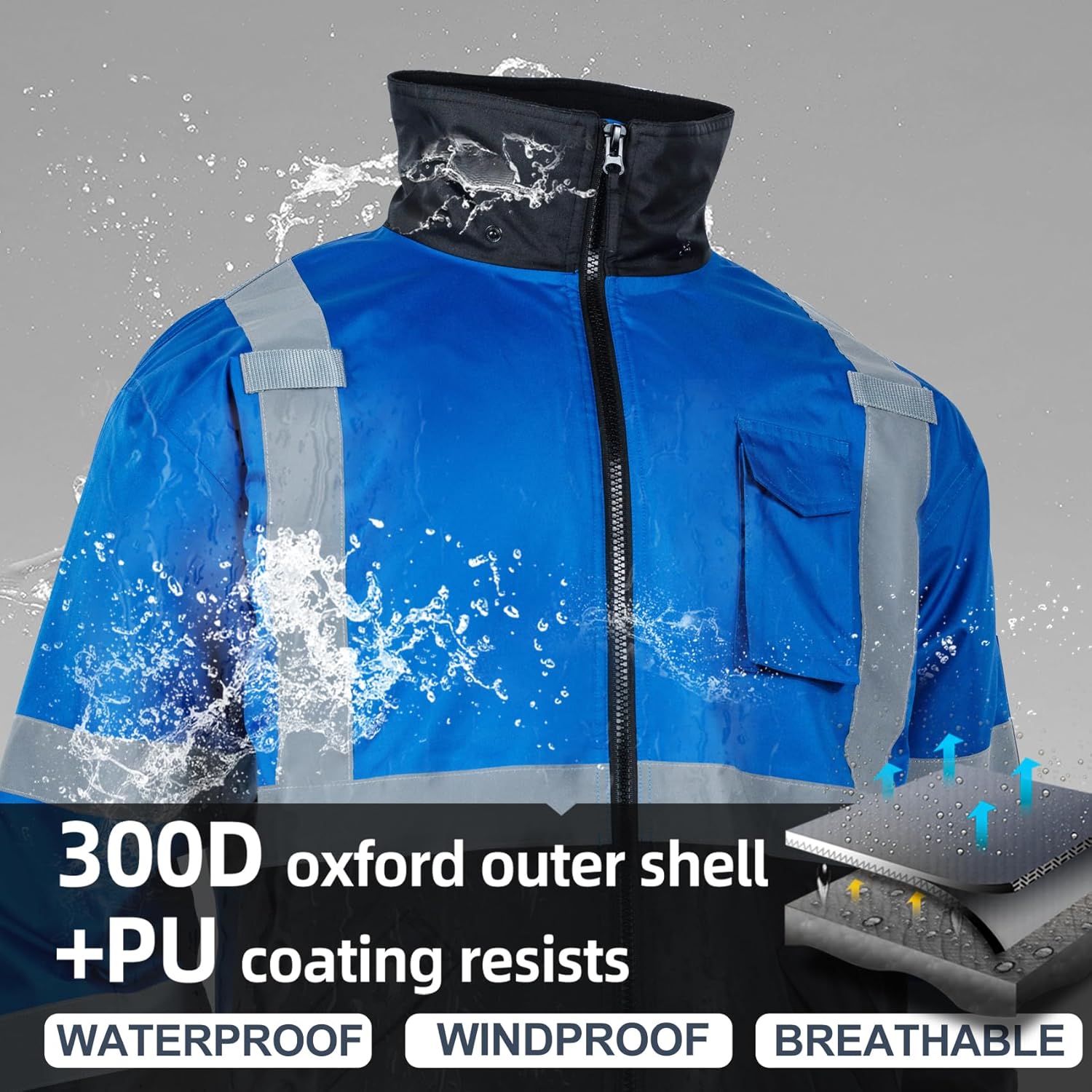 Chaquetas de seguridad reflectantes de alta visibilidad para hombre, forro polar ANSI Clase 1 Hi Vis, chaqueta de invierno con capucha (azul rey, XL)
