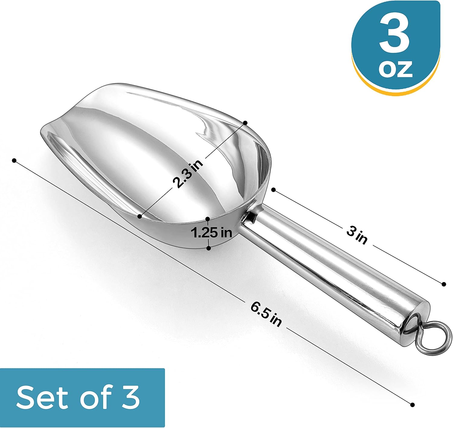 Herogo Juego de 3 mini cucharas de hielo de 3 onzas, cuchara pequeña de acero inoxidable para caramelosharinafrijolesalimentos de mascotascubitos de