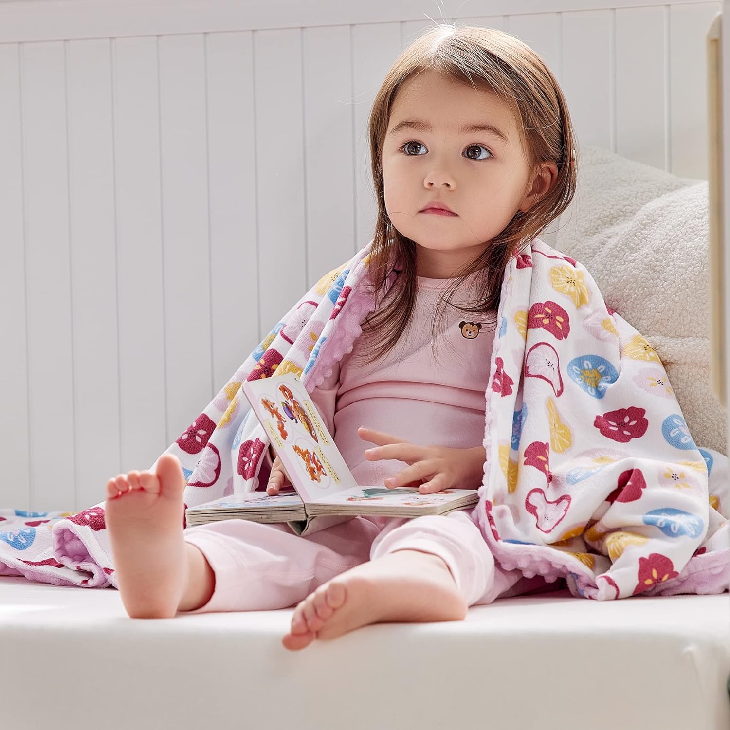 DaysU Minky – Manta de bebé de microforro polar suave y sedosa con respaldo de puntos, manta impresa de animales para niños y niñas, flor, rosa, 30