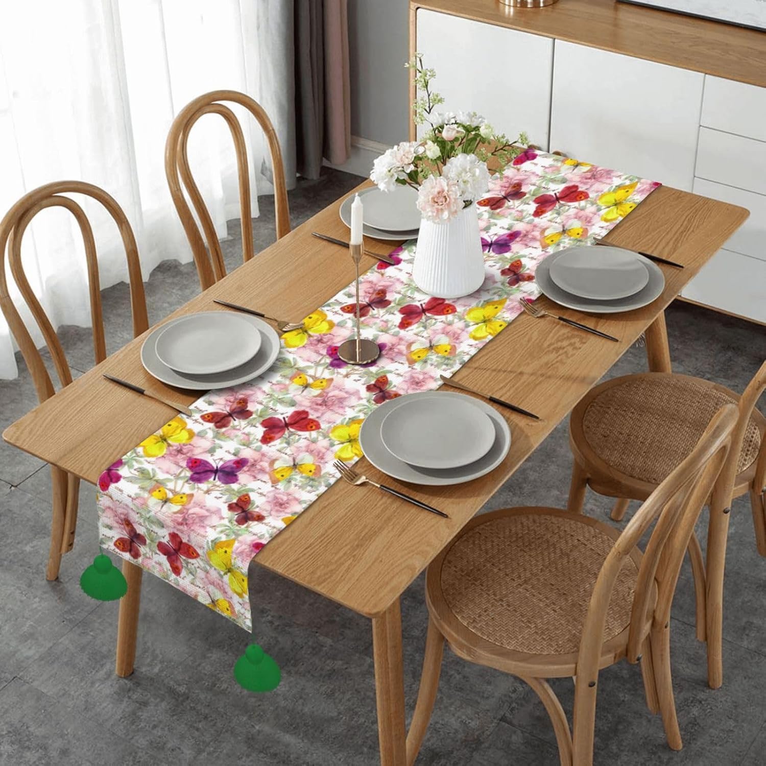 Flowers Butterflies Christmas Table Runner Dining Table Decor Christmas Decorations Indoor Home Decor Christmas Table Runners Xmas Navidad