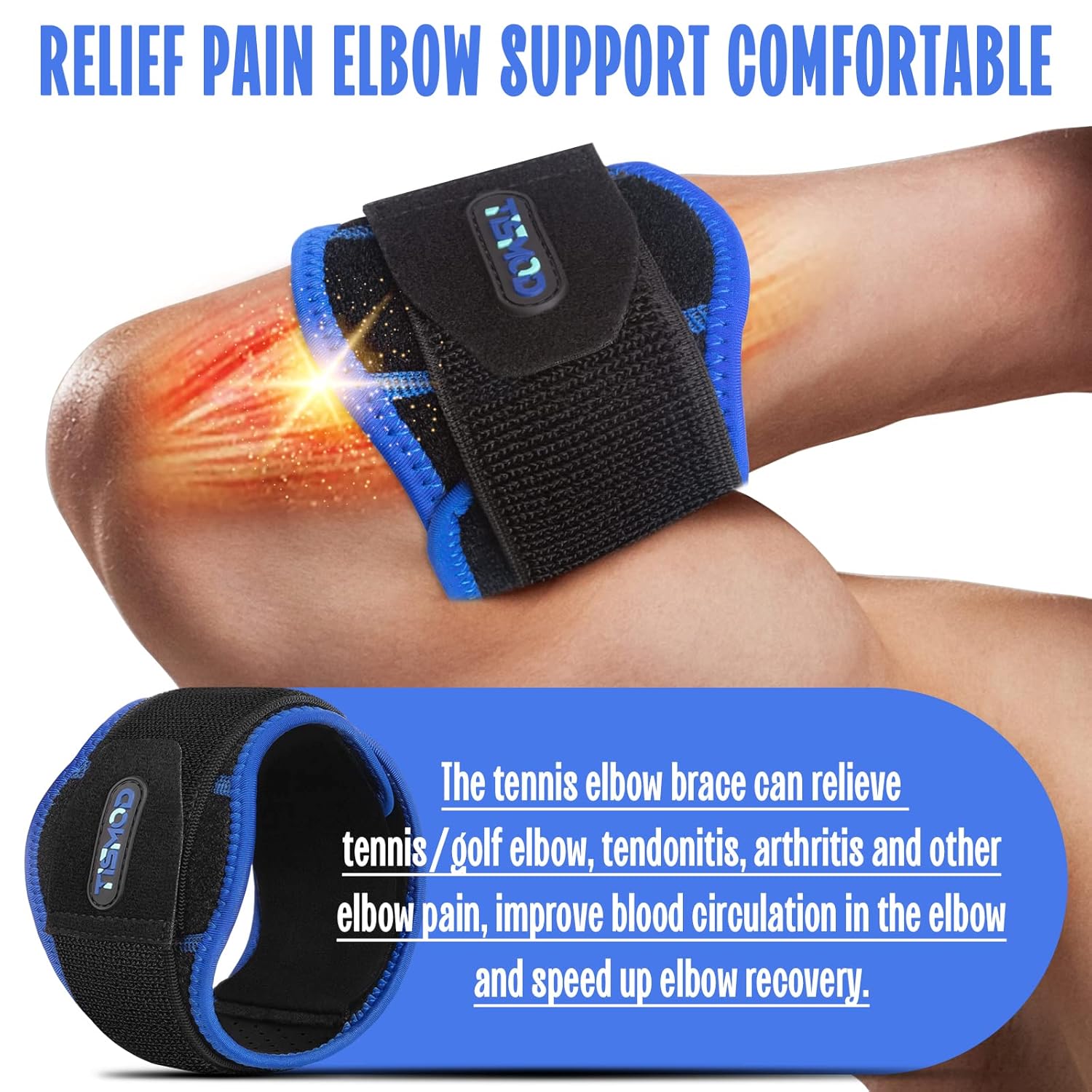 Codera de tenis, alivio del dolor de codo, cómodo para tendinitisartritis y codo de tenisgolf, codo de antebrazo con almohadilla de compresión de