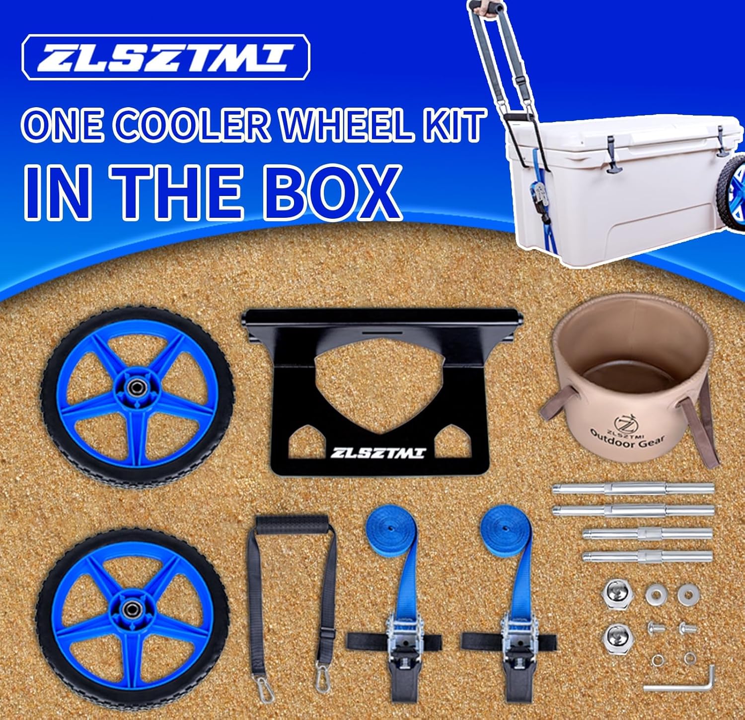 Kit de ruedas enfriadoras mejoradas para enfriadores YetiRTICIgloo con espacio de rueda de hasta 19.8 pulgadas a 12 pulgadas, altura ajustable, base