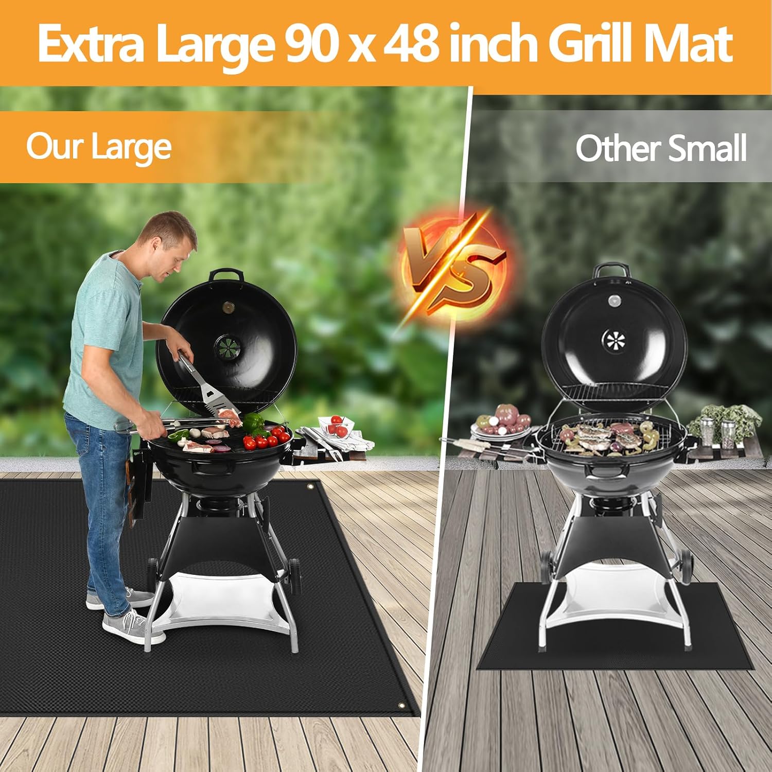 TOHONFOO Alfombrilla extragrande de 90 x 48 pulgadas para parrilla al aire libre  Tapetes para parrilla al aire libre para proteger la terraza,