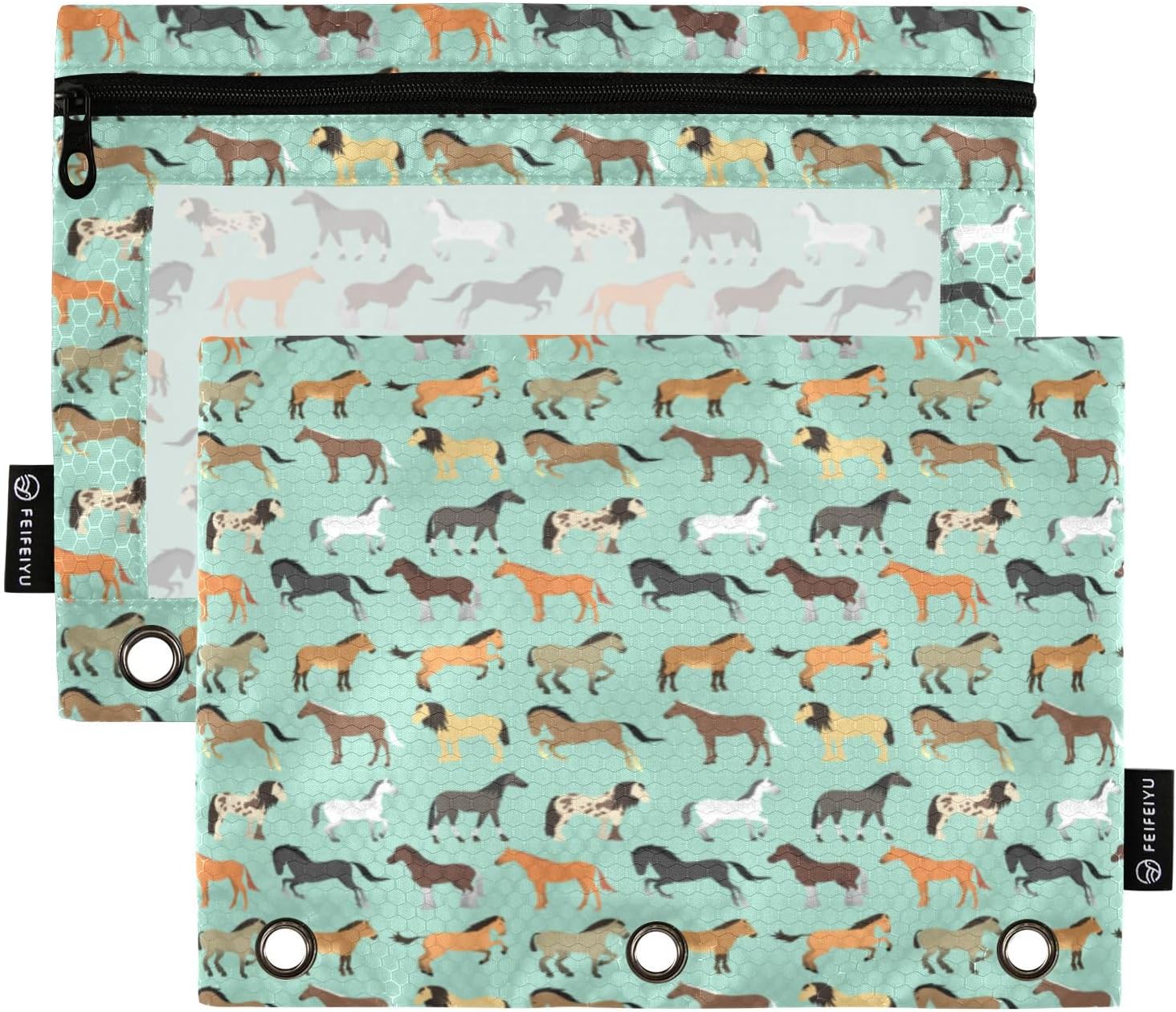 Estuche para carpetas con silueta de caballo, bonita carpeta resistente para lápices de 3 anillas, ventana transparente, oficina, escritorio,