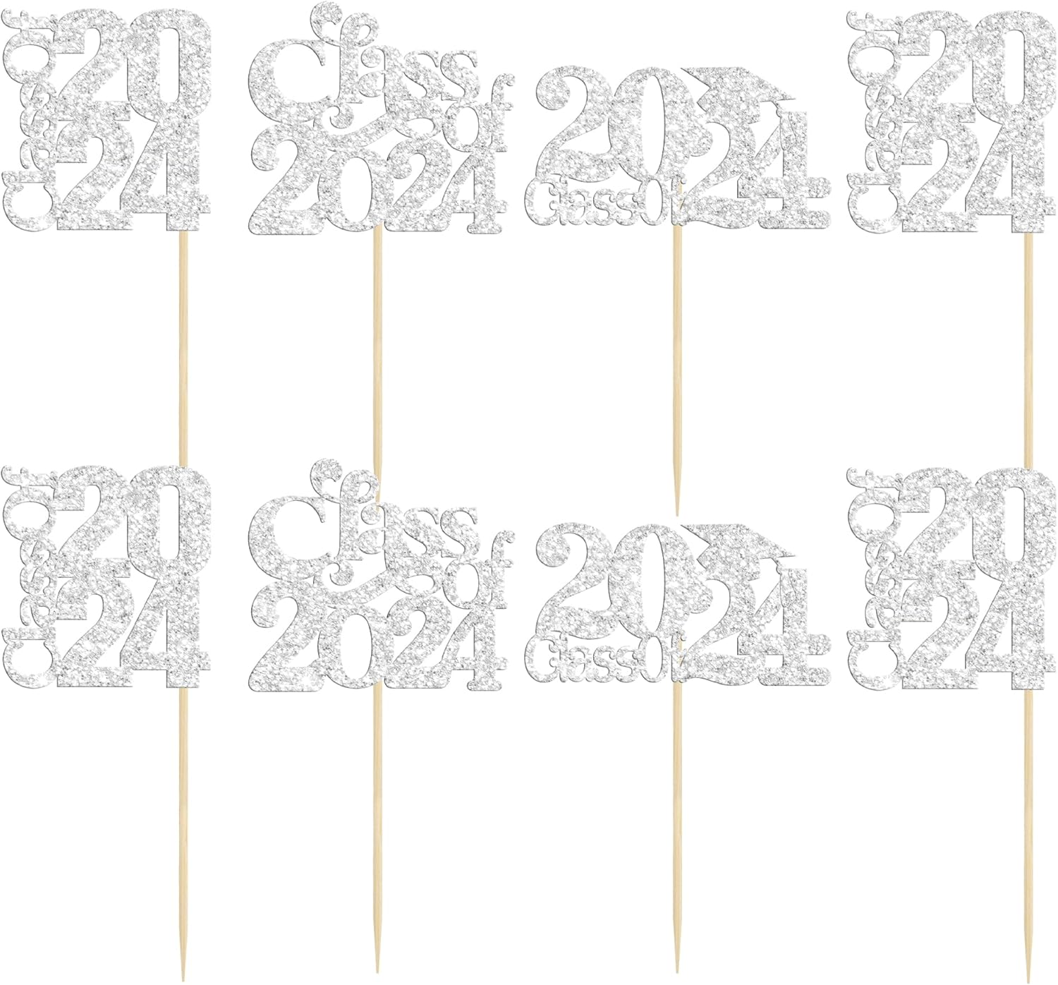 Paquete de 30 decoraciones para cupcakes de graduación 2023 con purpurina para la clase de 2023, decoraciones para la clase de 2023, suministros de