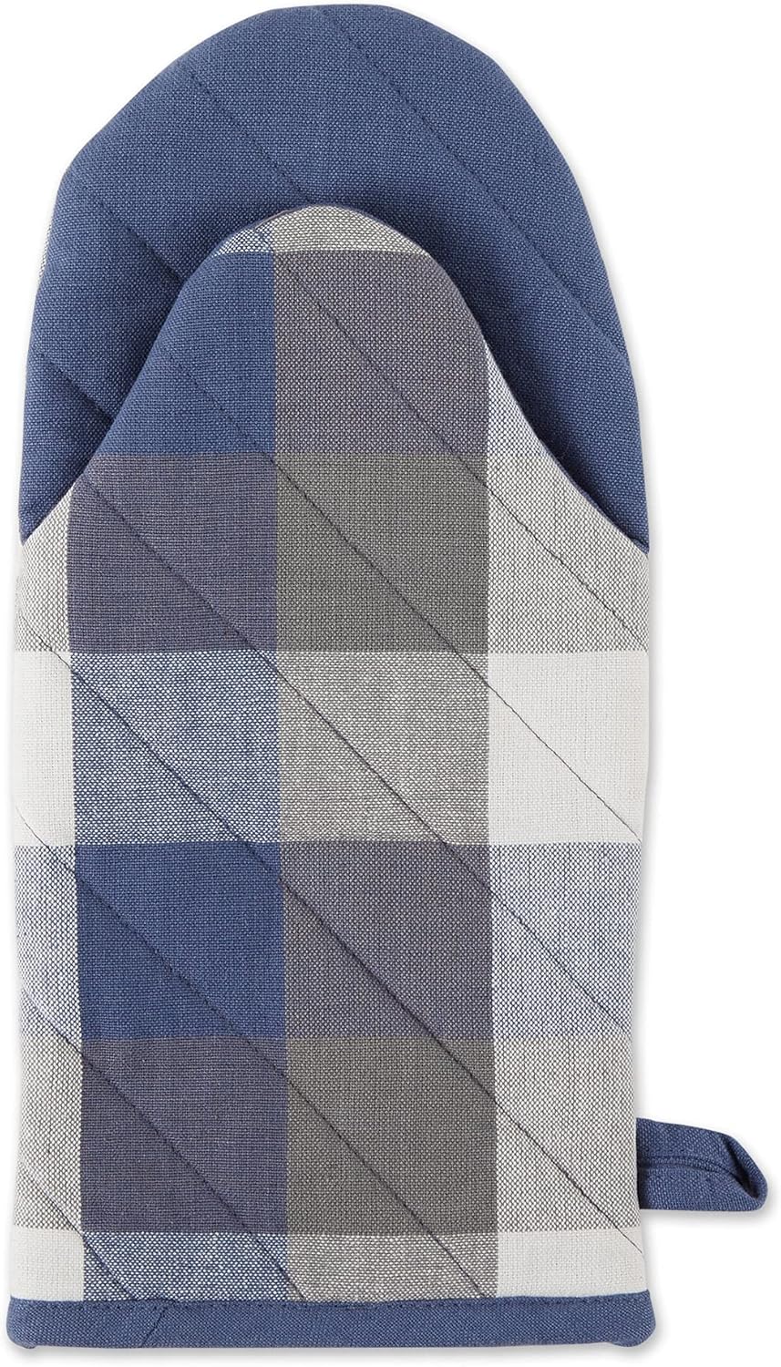 DII Tri-Color Check Collection – Juego de manoplas para horno, color azul francés, 2 piezas