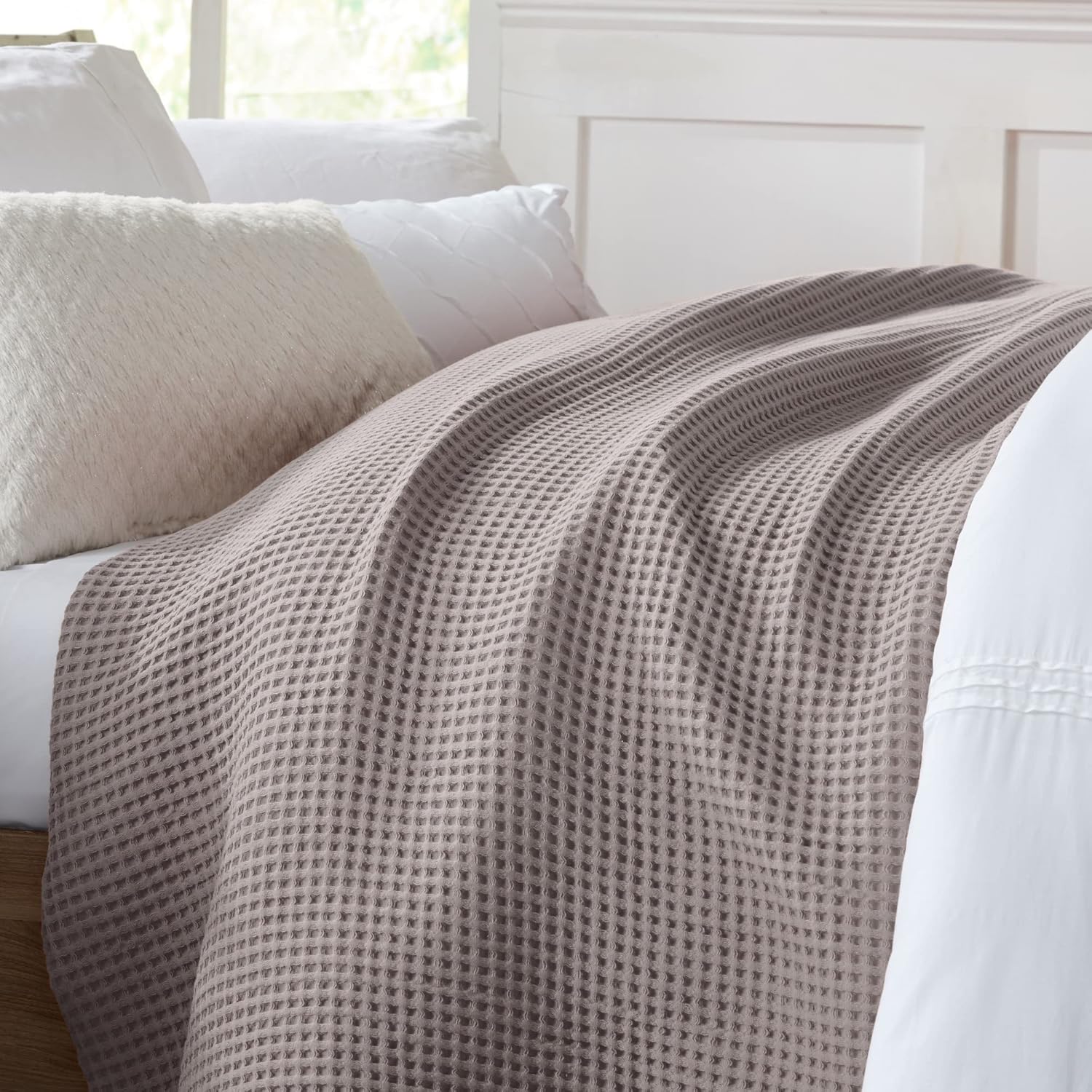 Manta de cama 100% algodón con tejido de gofre, suave, transpirable y ligera para todas las estaciones, perfecta para usar en capas, colección