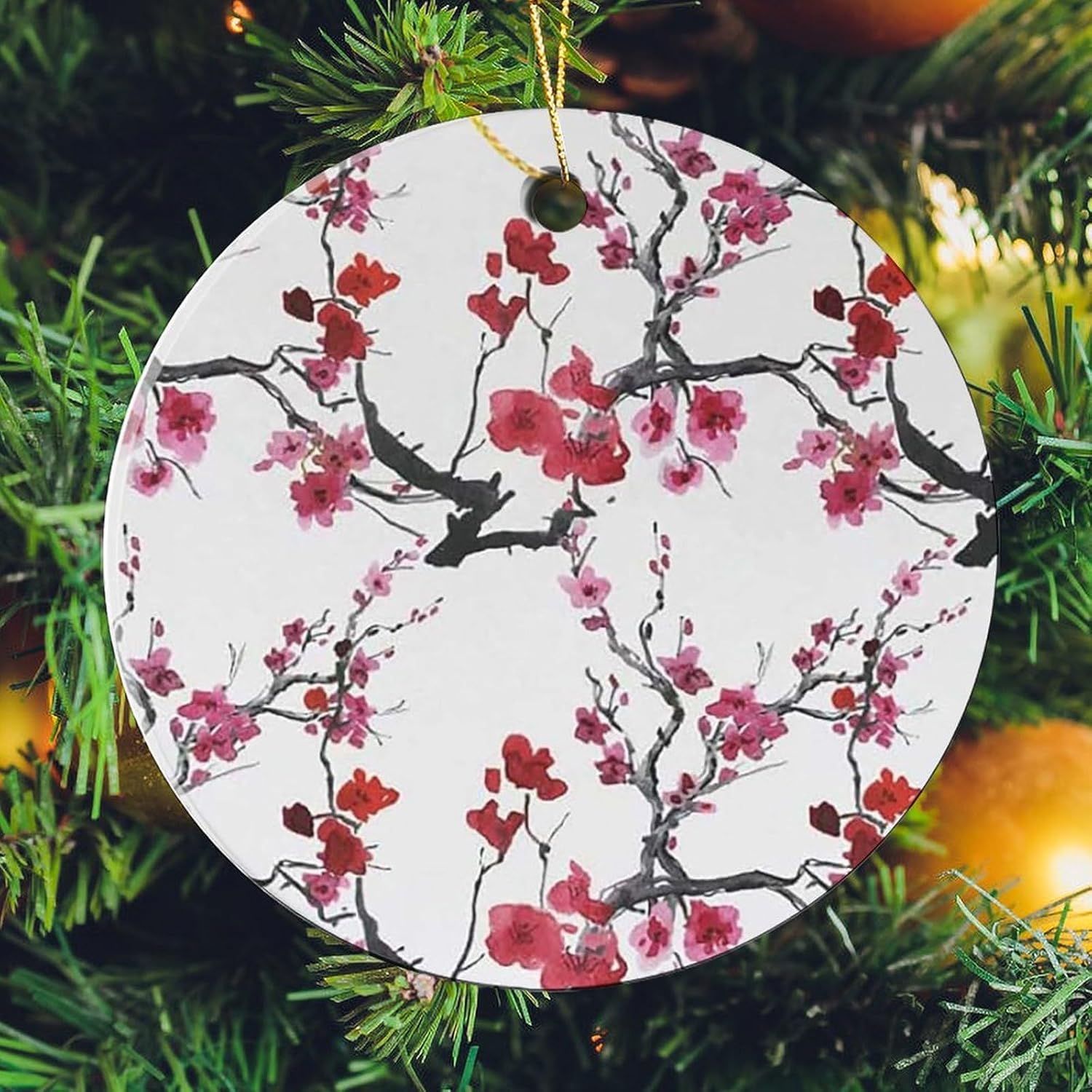 Adornos de Navidad de cerámica 2023 para niños, amantes y amigos, adorno colgante de doble cara de 2.8 pulgadas con caja, recuerdo redondo, elegante
