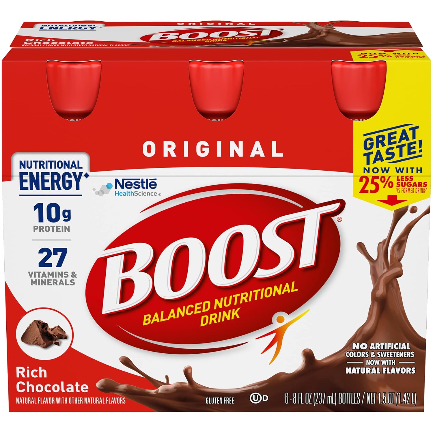 Boost Bebida nutricional completa original (8 onzas líquidas (paquete de 2), chocolate)