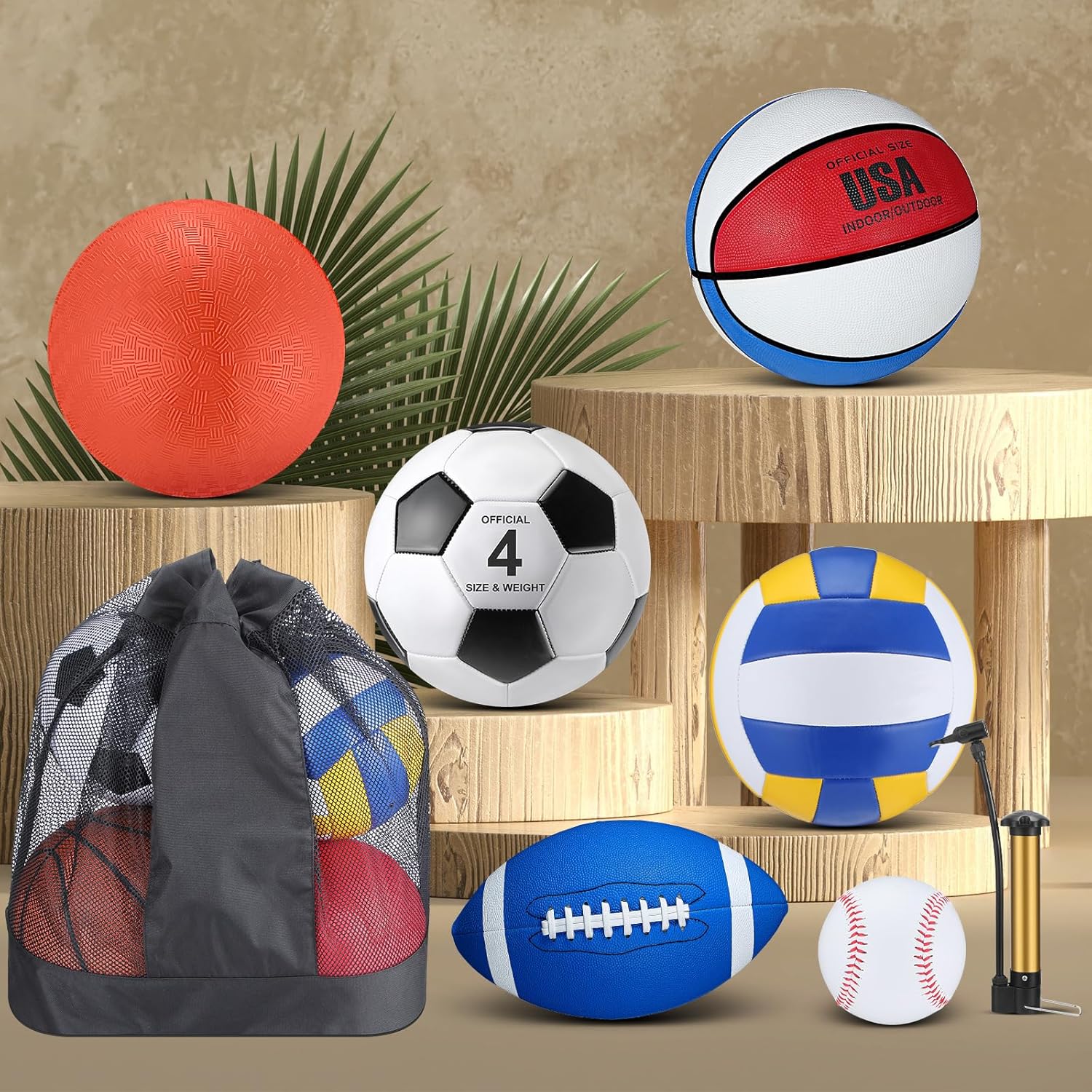 Juego de 18 pelotas deportivas para niños y adolescentes, tamaño oficial, baloncesto, fútbol, voleibol, fútbol, parque infantil, béisbol, equipo