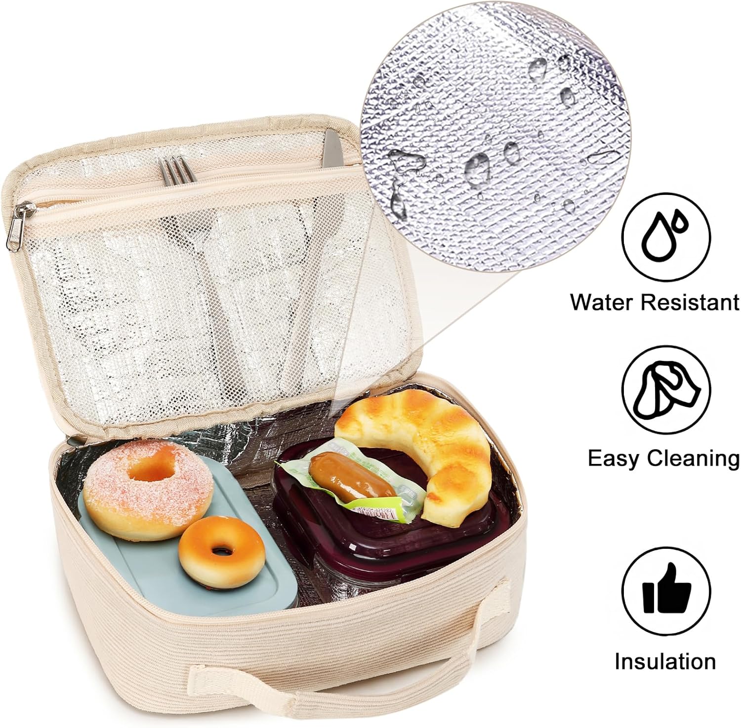 Bluboon Lonchera para niños y niñas, lonchera aislada para la escuela, lonchera de pana organizadora, bolsa de almuerzo para niños y niñas (pana