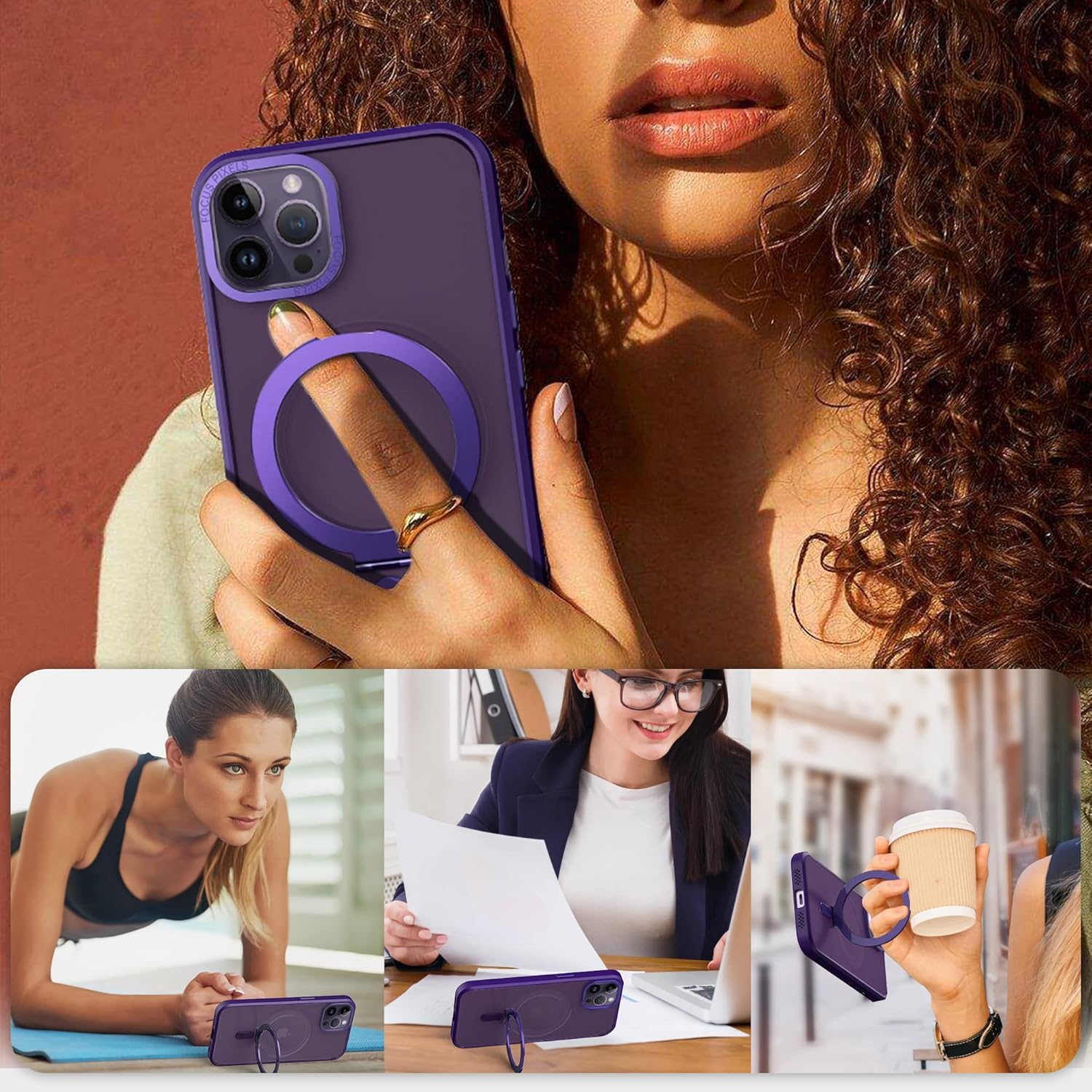 Funda para iPhone 13 y iPhone 14 con soporte magnético invisible compatible con MagSafe translúcido mate iPhone 13 y 14 de 6.1 pulgadas con soporte