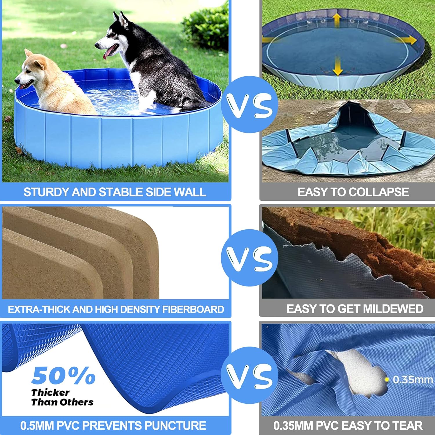 Reliancer Piscina plegable para perros, piscina plegable grande de 63 pulgadas para mascotas, bañera plegable para gatos, piscina portátil de PVC