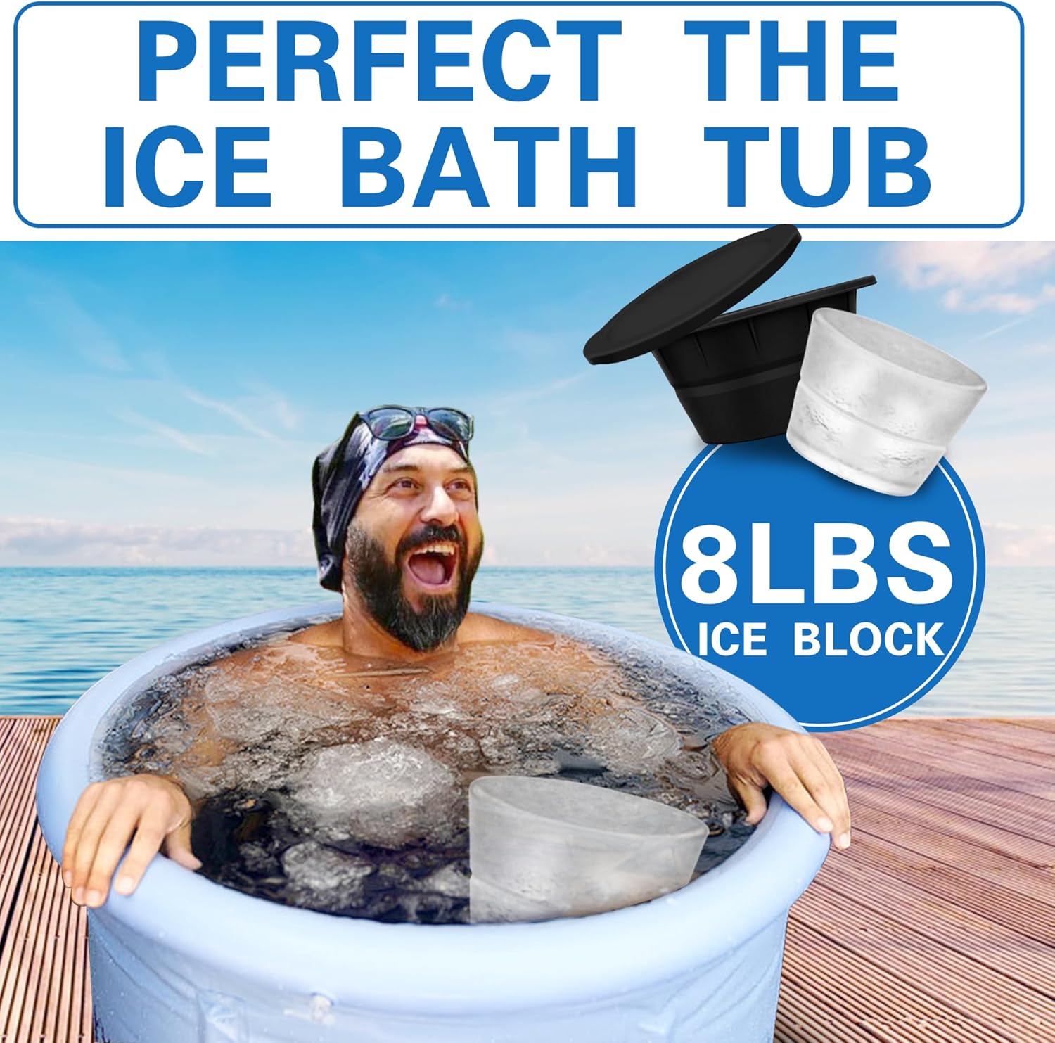 YUBIRD Molde de bloque de hielo extra grande, moldes de silicona para cubitos de hielo con tapa para enfriador de baño de hielo, cubo de hielo