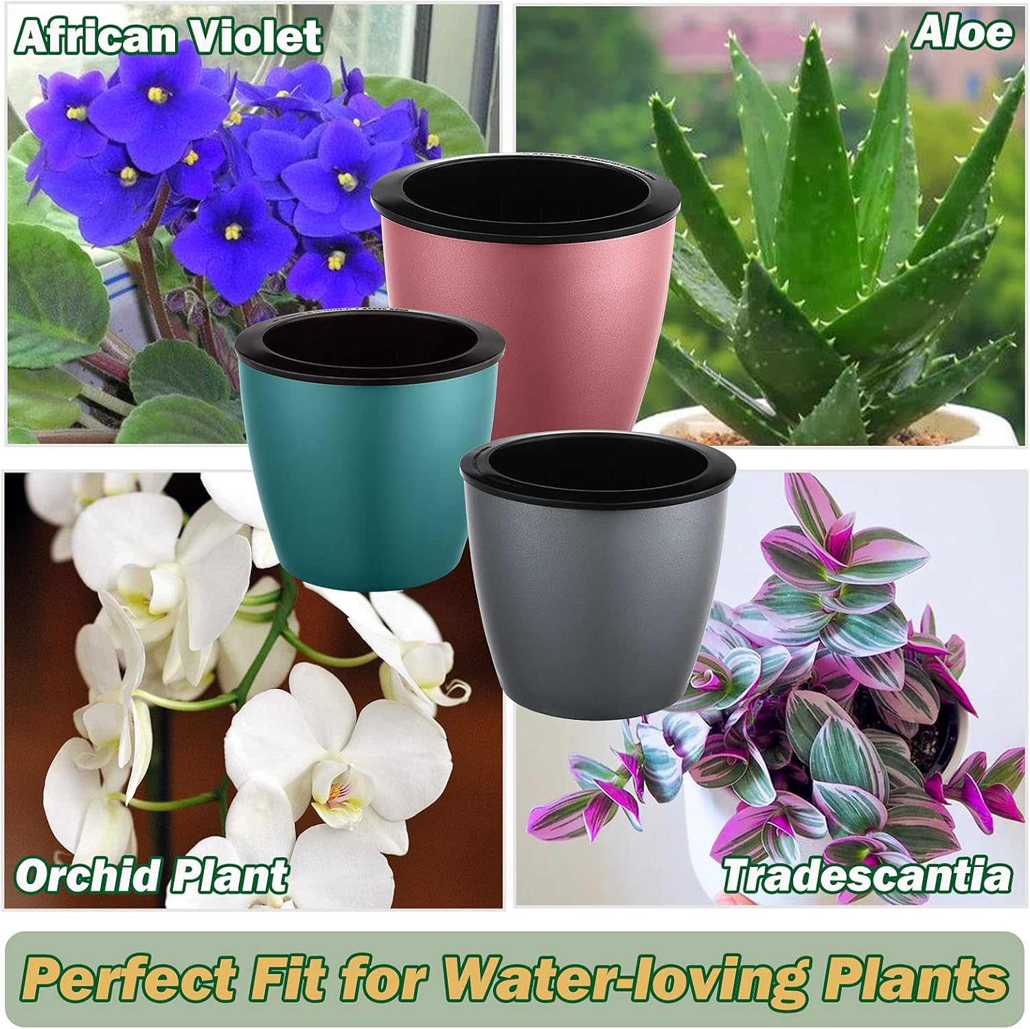 Paquete de 6 macetas de riego automático de 6.7 pulgadas para plantas de interior, macetas de violeta africana para plantas con maceta de mecha,