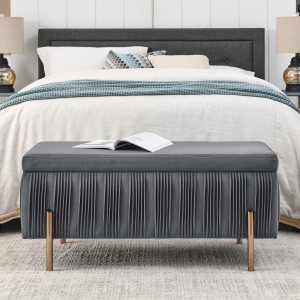 Banco de almacenamiento de terciopelo, moderno banco tapizado para interiores con patas de metal, banco otomano para sala de estar, dormitorio, Banco de almacenamiento de terciopelo, moderno banco tapizado para interiores con patas de metal, banco otomano para sala de estar, dormitorio,