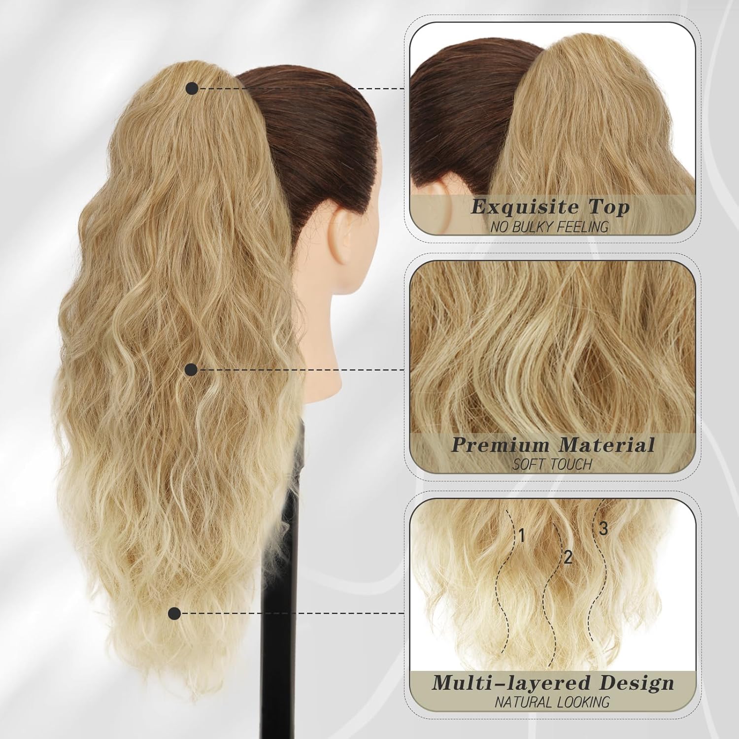 BARSDAR Extensión de cola de caballo rubia, extensiones de cola de caballo con clip de garra de 18 pulgadas para mujer, extensiones de cola de