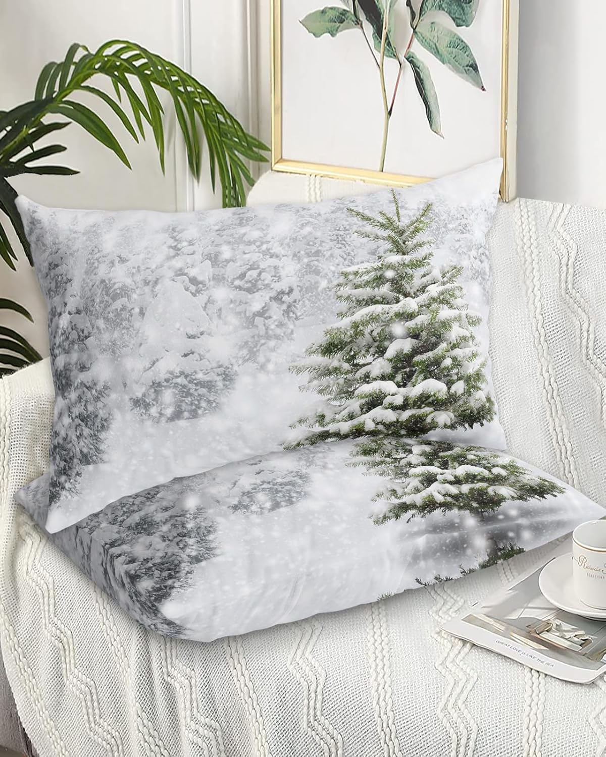 Fundas de almohada de invierno tamaño Queen, 2 paquetes de fundas de almohada suaves para cama, fundas de almohada para sofá, sofá de cuerpo largo,