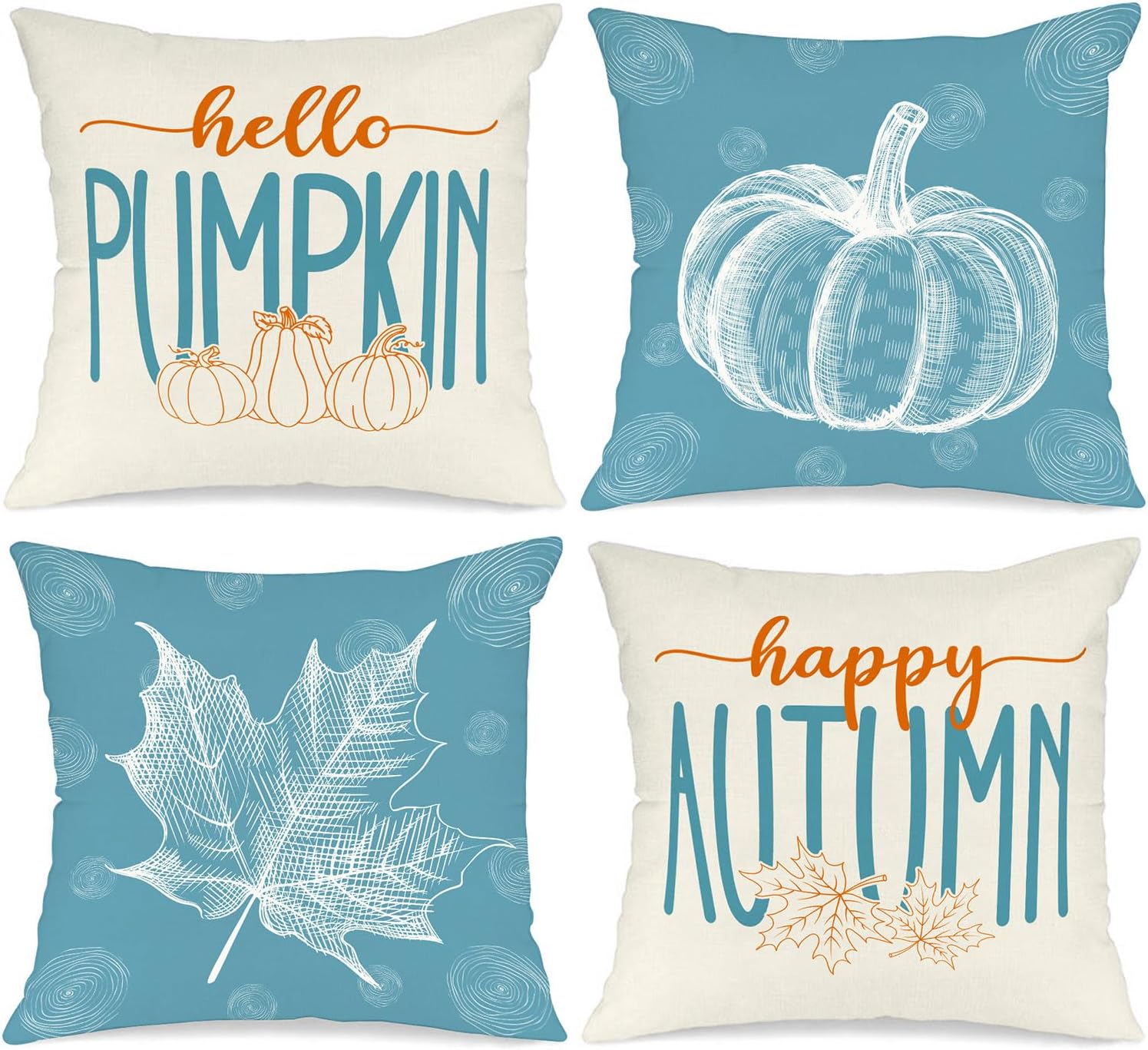 Ywlake Juego de 4 fundas de almohada de otoño de 16 x 16 pulgadas, diseño de calabaza y hojas de arce decorativas para días festivos de 16 x 16