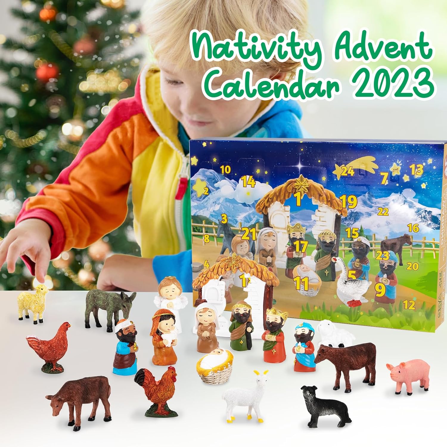 Calendario de Adviento de Navidad 2023 Maylai 24 días de cuenta regresiva de Navidad, calendario de Adviento de belén, calendario de Adviento de
