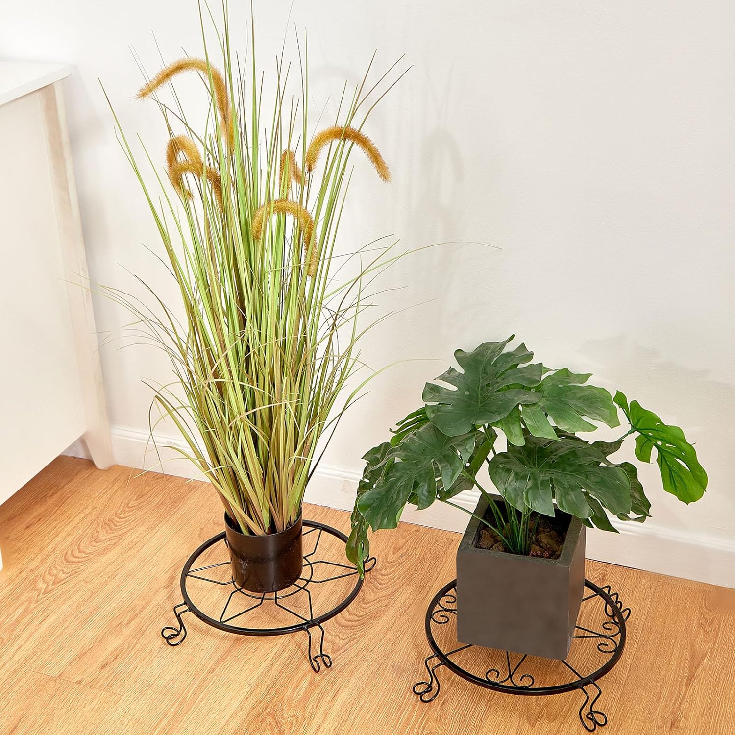 Soporte de metal para plantas de 12 pulgadas para interiores y exteriores, soporte para macetas para patio, estante redondo de hierro forjado,