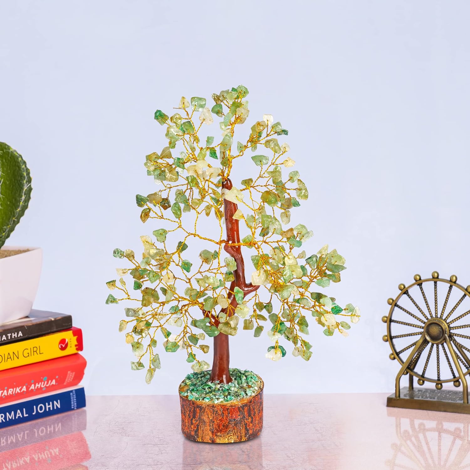 Árbol de dinero de piedra de jade verde  Árbol de la vida  Piedras curativas energéticas  Bonsái de Feng Shui  Curación de cristal de reiki  Buena