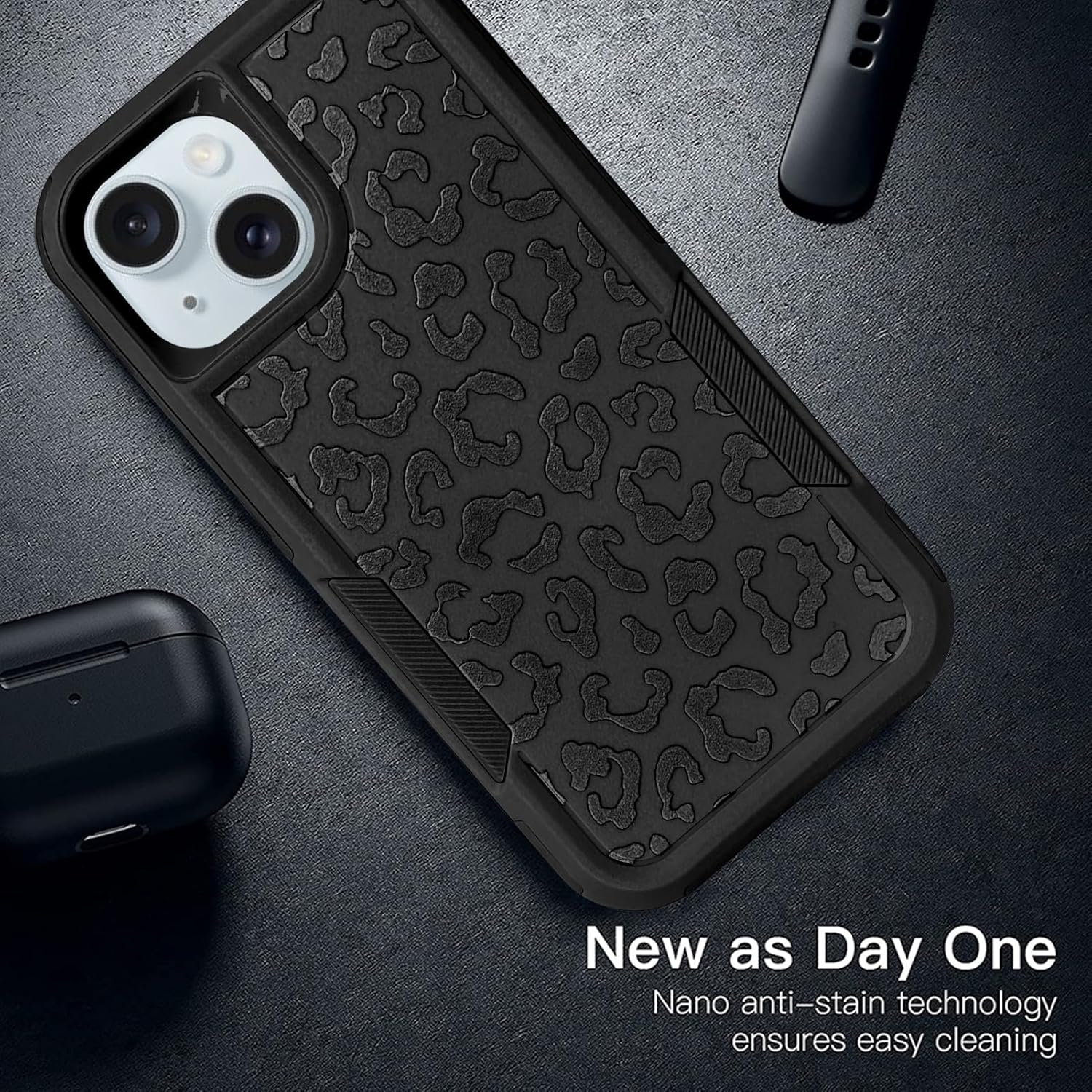 MOWIME Funda compatible con iPhone 15 de leopardo, estampado de guepardo, a prueba de golpes, resistente, TPU duro, parte trasera de policarbonato