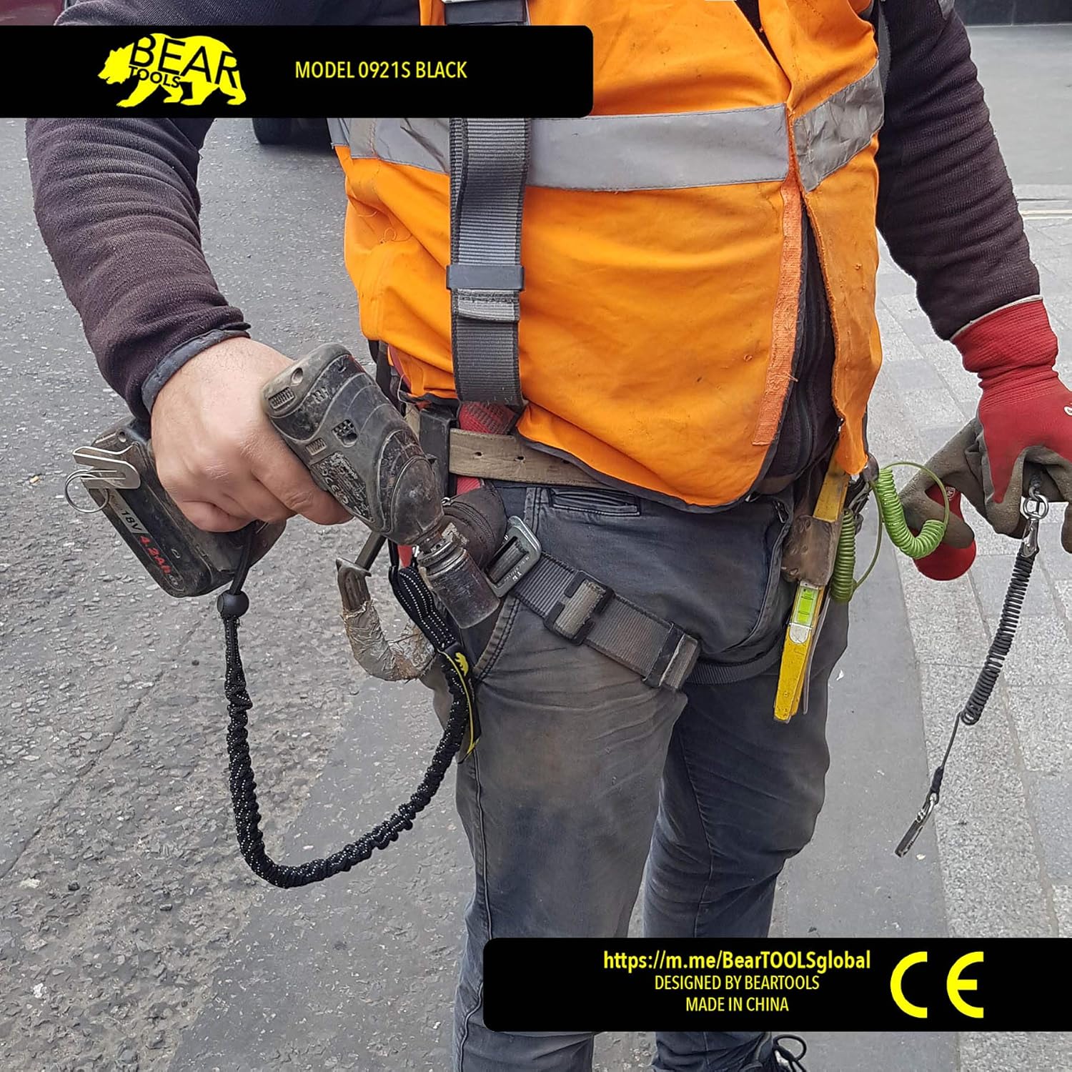 BearTOOLS – Cordón para herramientas con mosquetón único y extremo de bucle ajustable, longitud estándar, límite de peso máximo de 17.6 lbs17.6