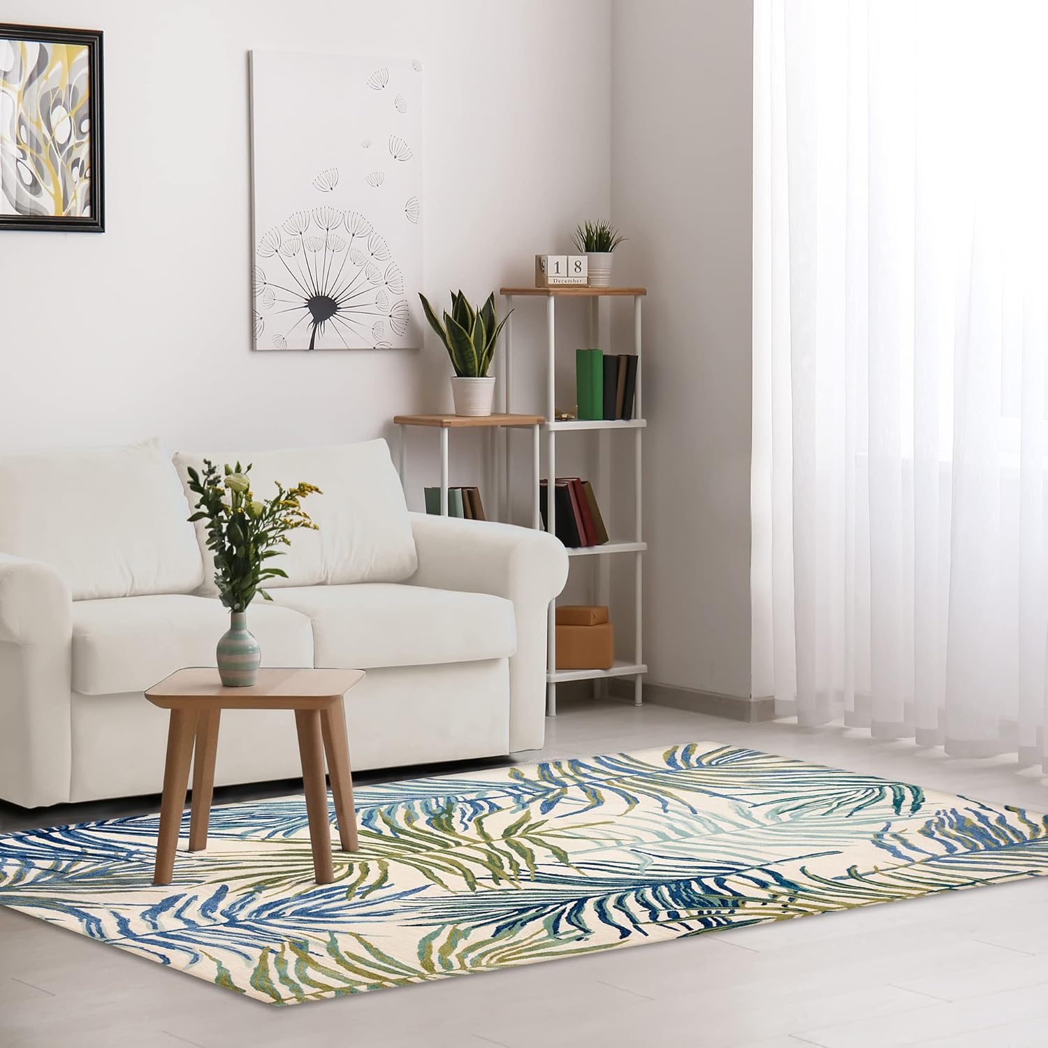 Liora Manne Tivoli Indoor Handmade Wool Plush Area Rug – Contemporary Graphic Botanical Floral Accent (La Palma Cream) (3’6″ x 5’6″)