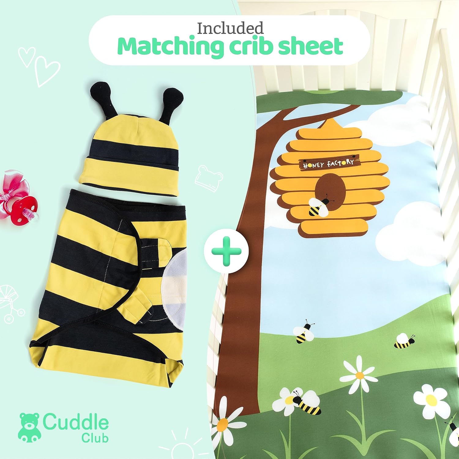 Cuddle Club Manta para bebé  Manta de velcro ajustable 100% algodón para recién nacido, con gorro novedoso