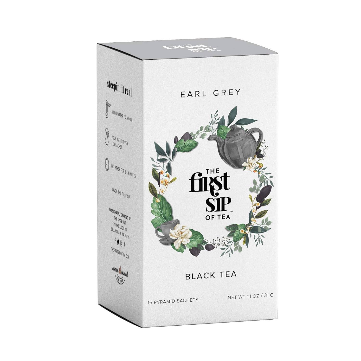 Earl Grey té negro, 16 unidades, bolsas de té, 1oz, The Spice Hut (SHBX111)