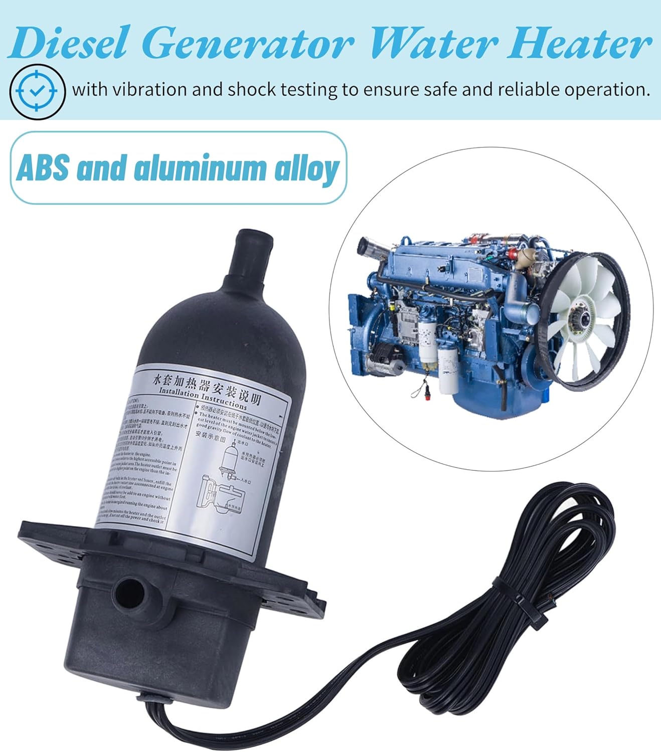 Calentador de motor, generador de circulación automática refrigerante precalentador con termostato, aleación de aluminio de 120 V, 500 W, 0-2.5 L de