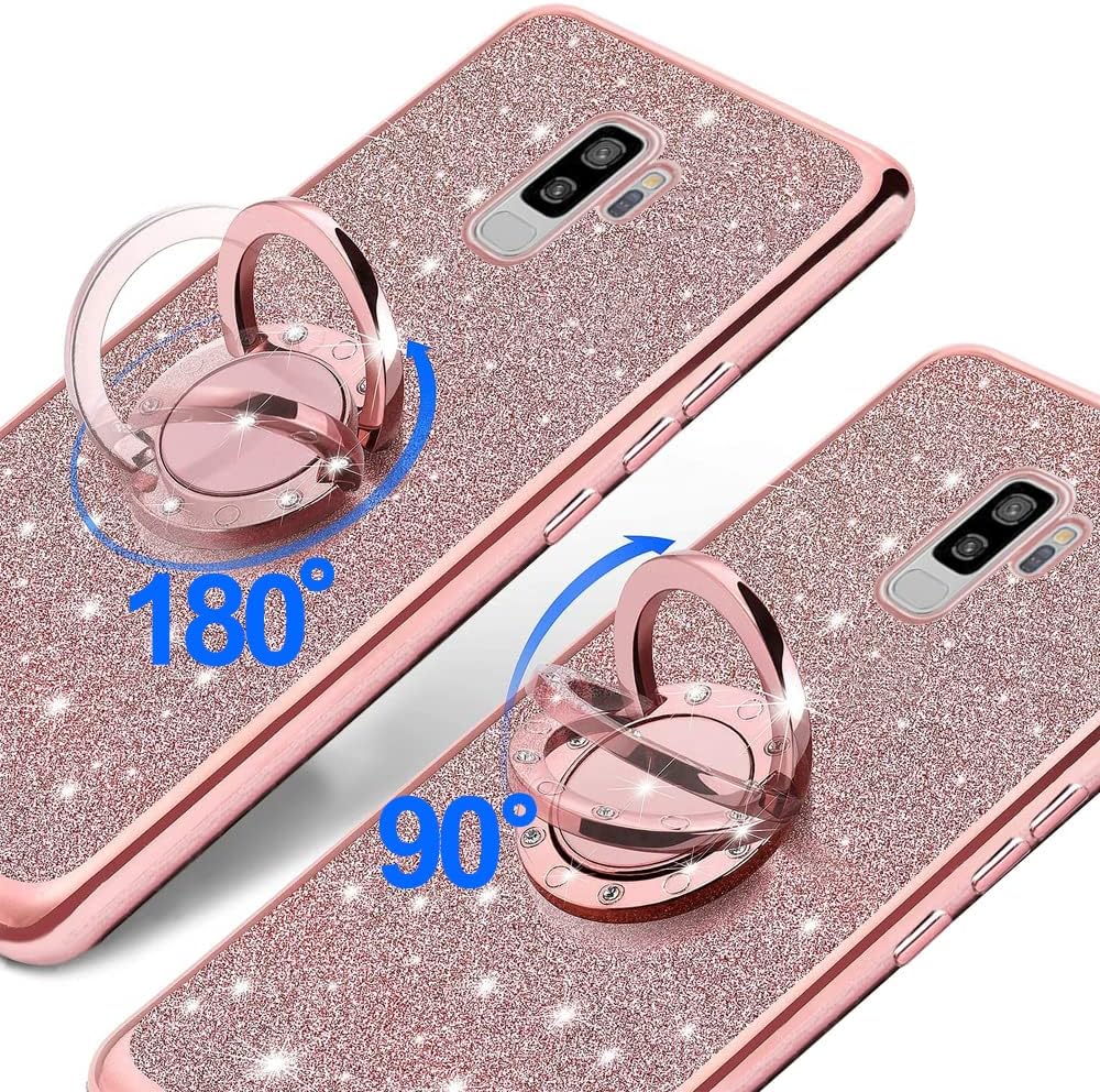 B-wishy Glitter Crystal Butterfly Slim TPU Caso Con Soporte Y Correa Para Samsung Galaxy S9 Plus – Rosa