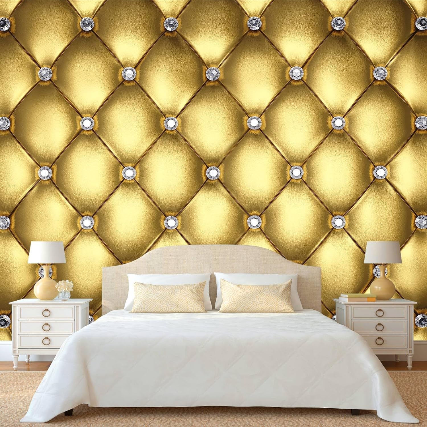 Papel tapiz dorado 3D con diseño de diamante, funda suave de piel sintética, adecuado para sala de estar, dormitorio, TV, fondo, decoración de pared