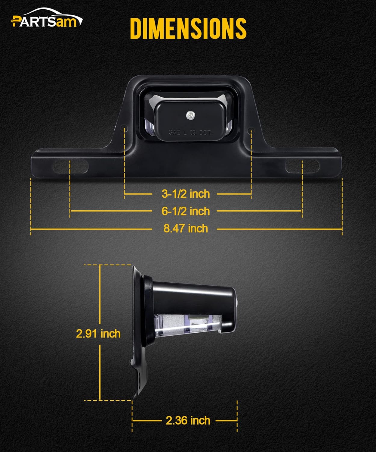 Partsam Luz LED para matrícula, impermeable, 12 V CC, con soporte, orificio de drenaje, soporte de acero, carcasa de ABS, lente de PC para remolque,