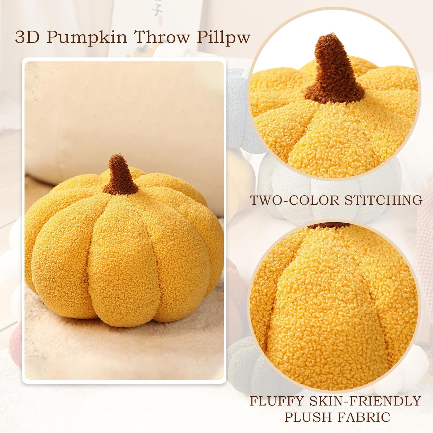 Gupgi Juguete de peluche de calabaza de Halloween esponjoso, almohada decorativa de calabaza, almohada de sofá, regalo de calabaza suave para