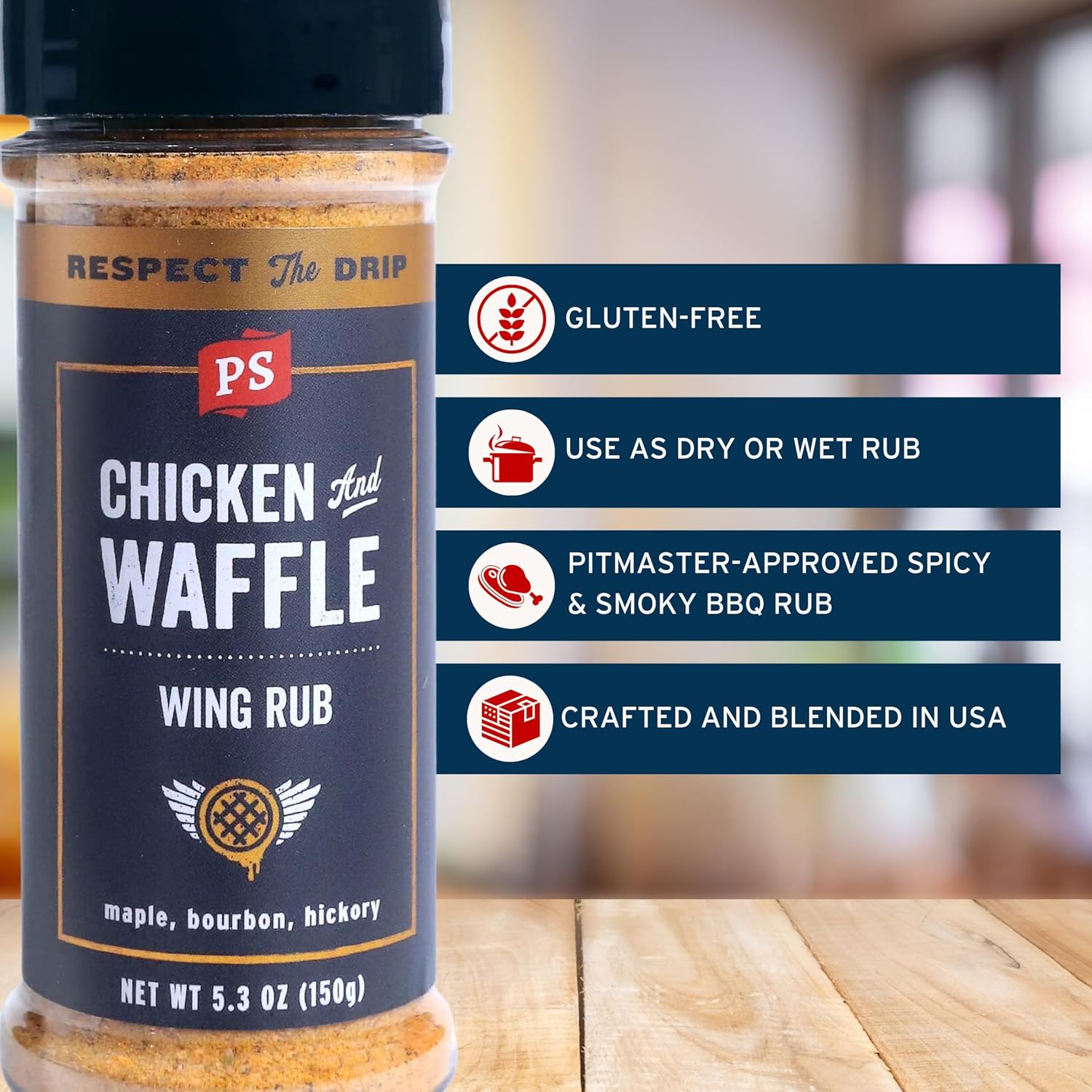PS Seasoning Alas de pollo y waffle, condimento de alas de pollo de arce, aroma de alas dulces y ahumadas con arce, bourbon, nogal, condimento de