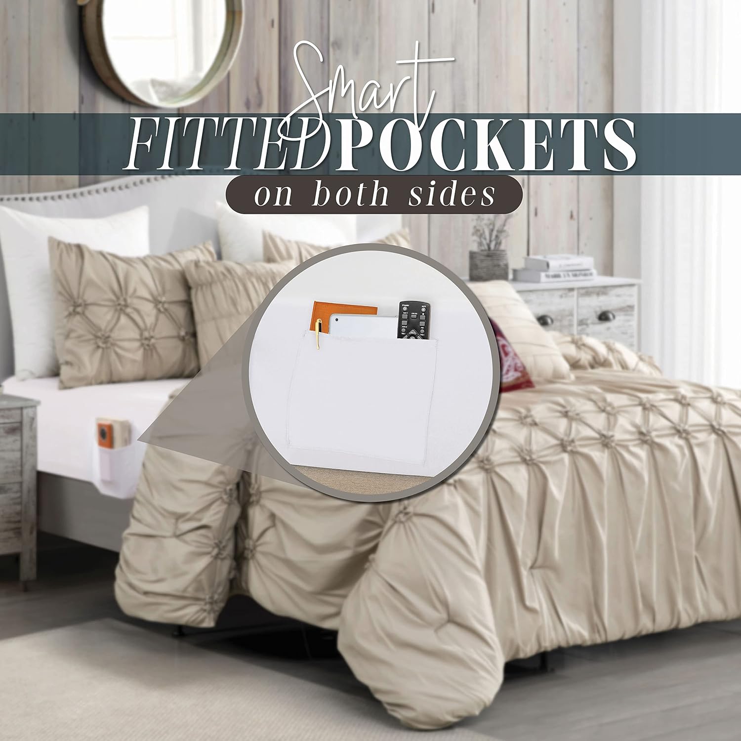 Elegant Comfort Ella – Juego de edredón plisado de 12 piezas, juego de sábanas de 6 piezas con bolsillos inteligentes, almohadas decorativas a