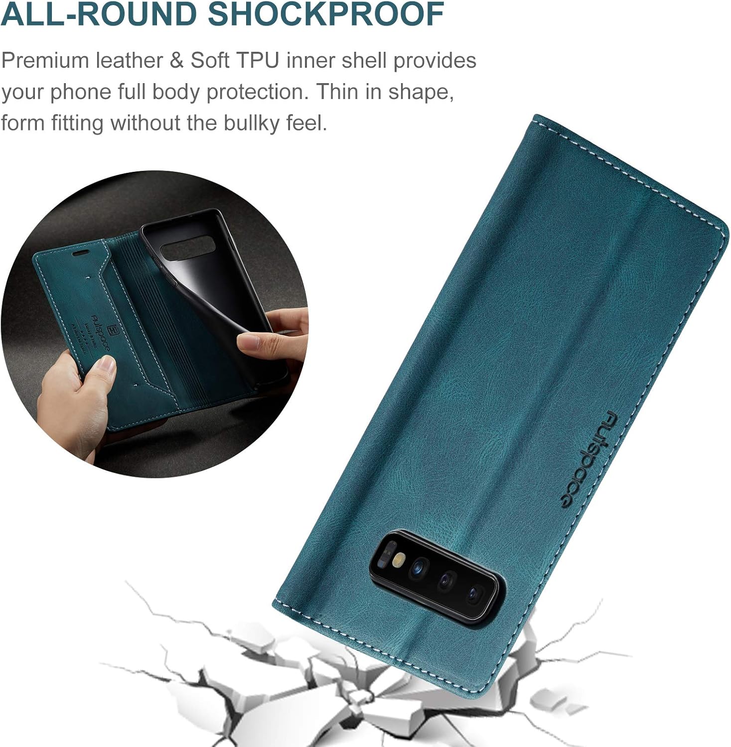 Para Samsung Galaxy S10 Case, Vintage Wallet Case Card Holder Kickstand Funda de cuero con tapa magnética incorporada para Galaxy S10 – Azul