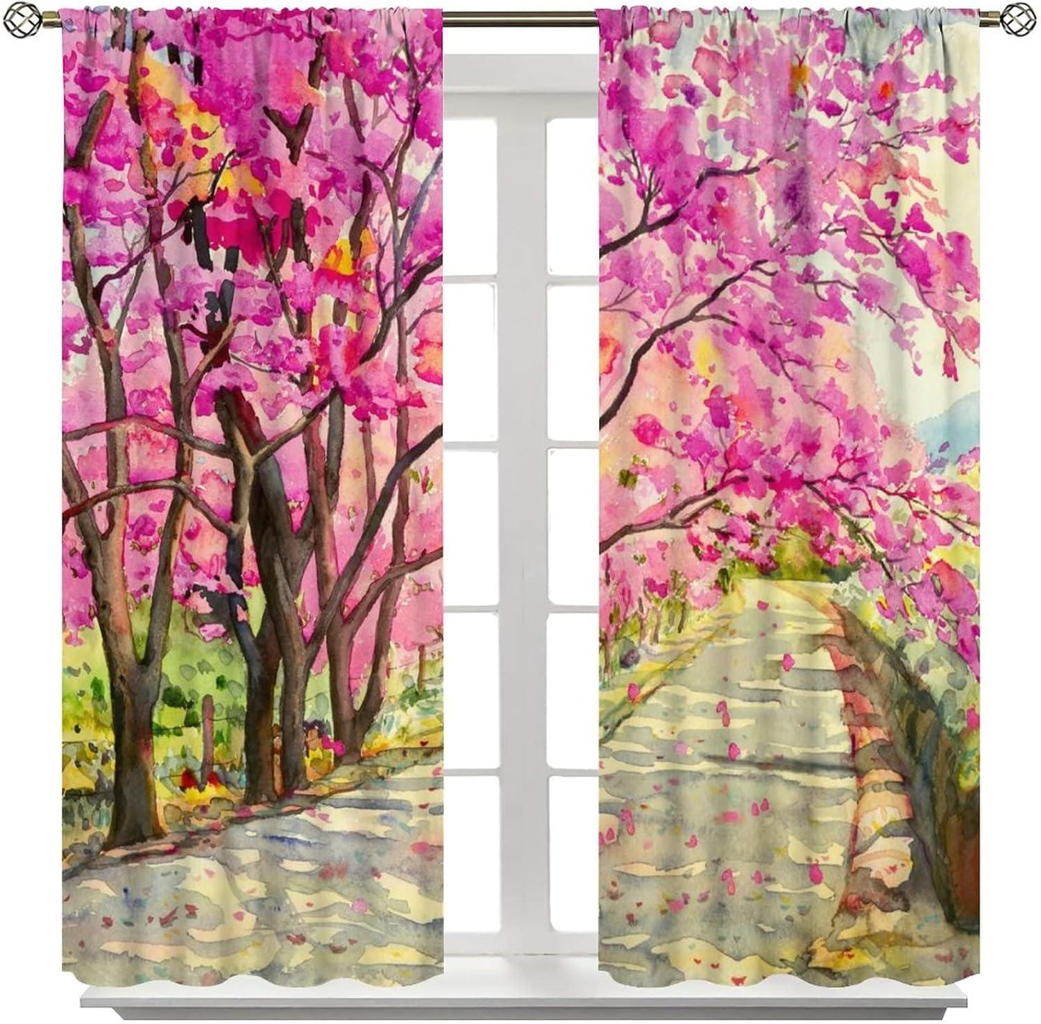 INSFBRB Cortinas opacas con diseño floral japonés, acuarela de primavera, diseño de cerezo rústico, aislamiento térmico y reducción de ruido, 2