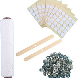 MILIVIXAY Paquete de mecha de vela cuadrada trenzada de 24 capas mechas de algodón de carrete de 200 pies, 200 pestañas de soporte de mecha de vela MILIVIXAY Paquete de mecha de vela cuadrada trenzada de 24 capas mechas de algodón de carrete de 200 pies, 200 pestañas de soporte de mecha de vela